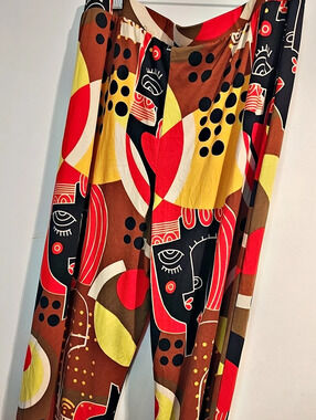 It's Abstract Wide Leg Pants in Brown & Red Size XL